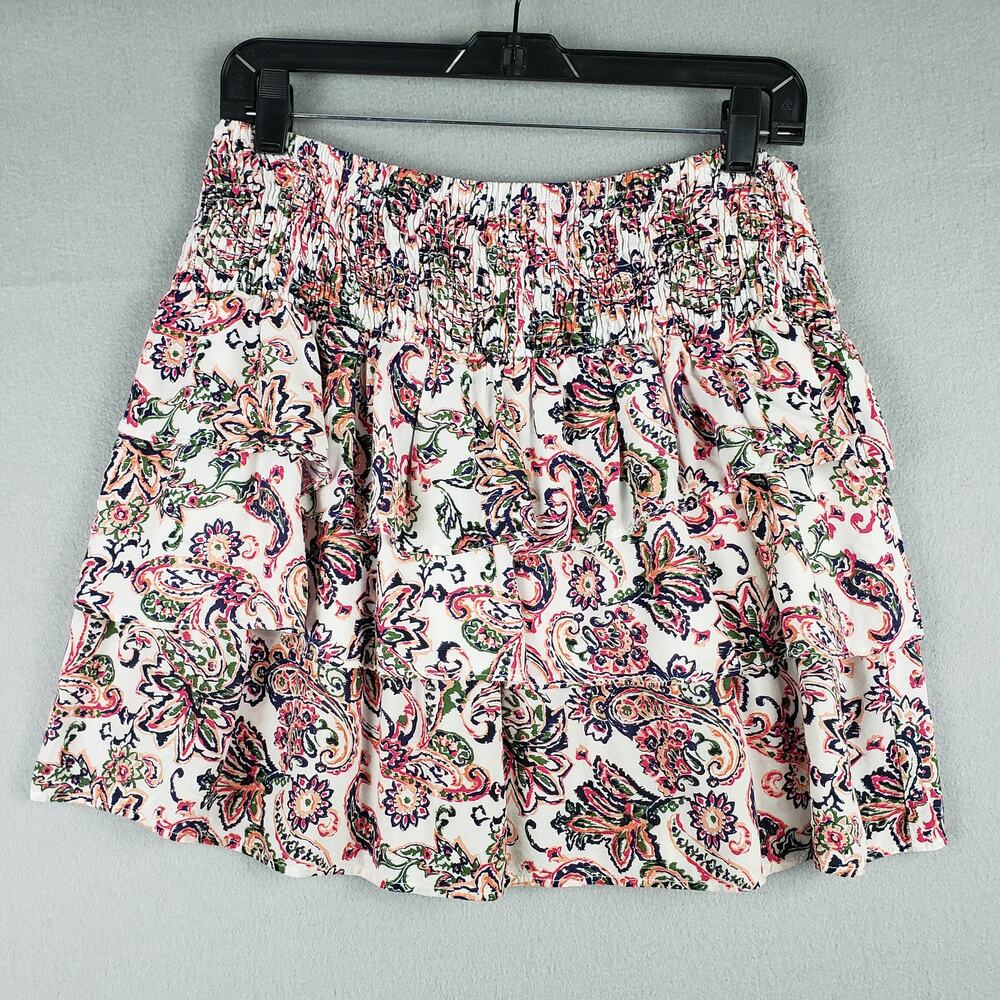 NafNaf Paris Size IT 40 Smocked Waist Layered Mini Skirt Colorful Paisley Floral